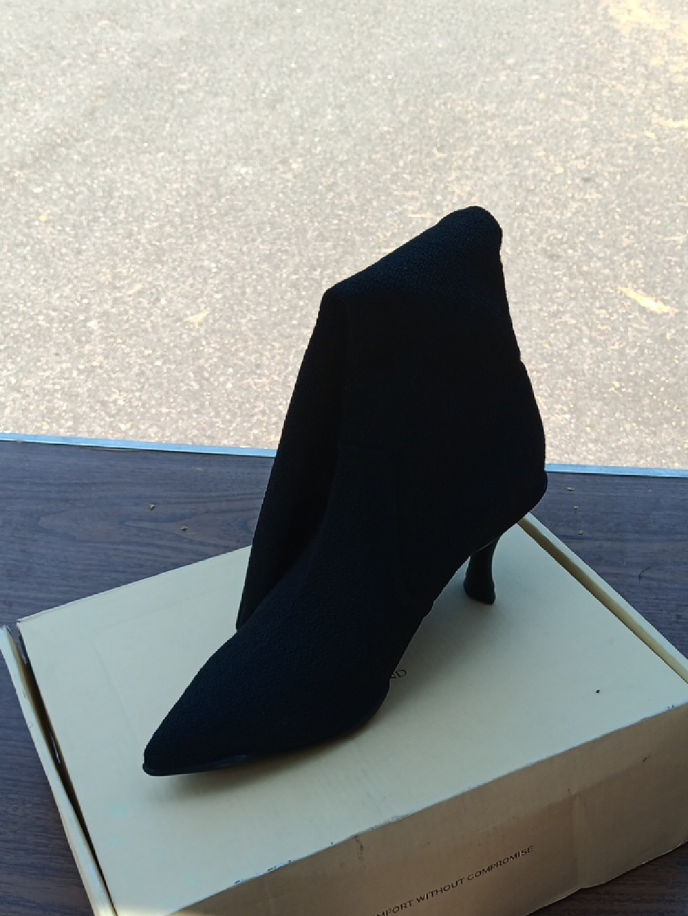 Black Pointed Sock Bootie with Kitten Heel
